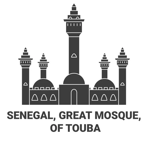 Sénégal Grande Mosquée Illustration Vectorielle Ligne Voyage Touba — Image vectorielle