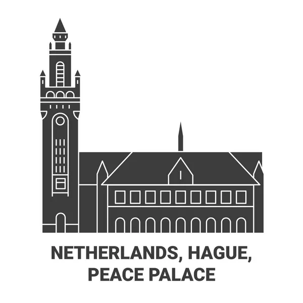 Nederländerna Haag Peace Palace Resa Landmärke Linje Vektor Illustration — Stock vektor