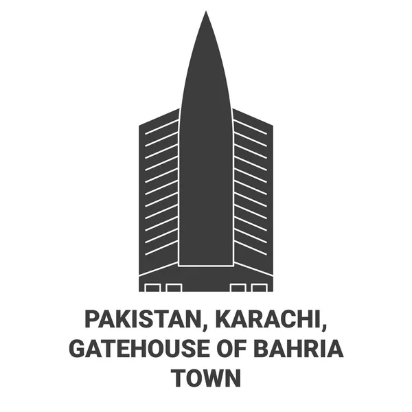 Pakistan Karatschi Torhaus Von Bahria Town Reise Meilenstein Linienvektorillustration — Stockvektor