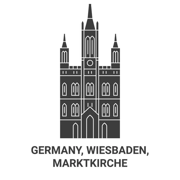 Tyskland Wiesbaden Marktkirche Resa Landmärke Linje Vektor Illustration — Stock vektor