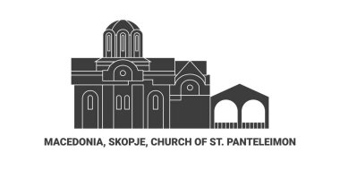 Makedonya, Üsküp, St. Panteleimon Kilisesi ve seyahat tarihi çizgisi illüstrasyonu