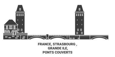 Fransa, Strasbourg, Grande Le, Ponts Couverts seyahat çizgisi çizimi