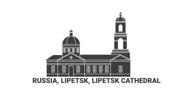 Russia, Lipetsk, Lipetsk Cathedral, travel landmark line vector illustration