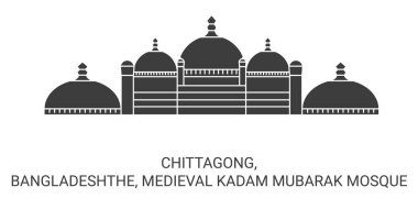 Bangladeş, Chittagong, Ortaçağ Kadam Mübarek Camii tarihi eser çizgisi çizimi