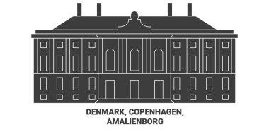 Danimarka, Kopenhag, Amalienborg seyahat çizgisi vektör ilüstrasyonu