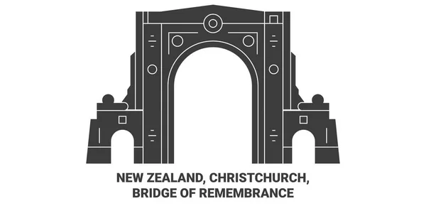 Nueva Zelanda Christchurch Puente Memoria Viaje Hito Línea Vector Ilustración — Vector de stock