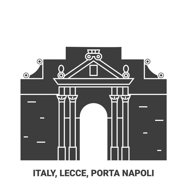 Italy Lecce Porta Napoli Travel Landmark Line Vector Illustration — Stock Vector