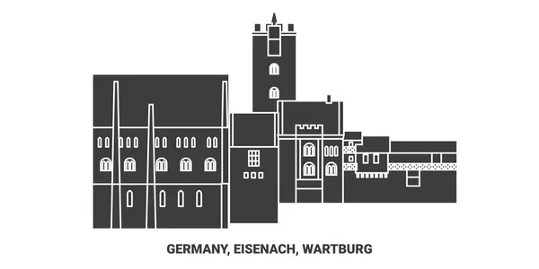 Deutschland Eisenach Wartburg Reisewegweiser Linienvektorillustration — Stockvektor