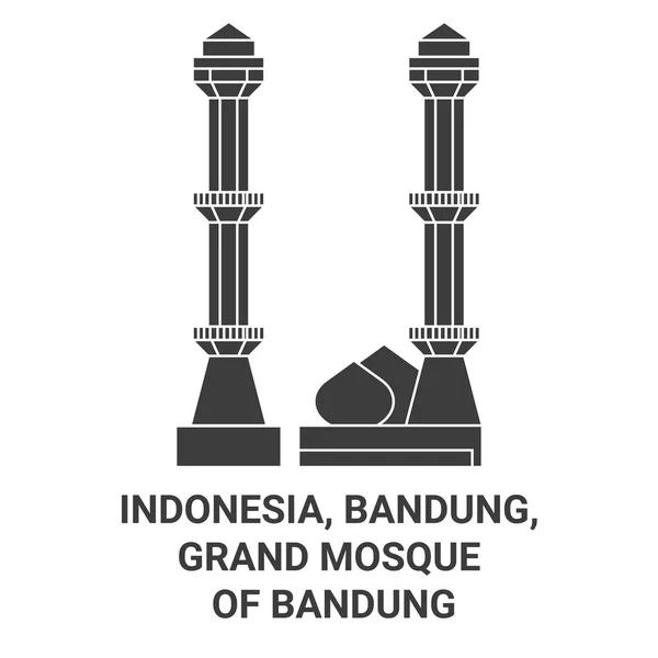 Indonesien Bandung Große Moschee Von Bandung Reise Meilenstein Linienvektorillustration — Stockvektor