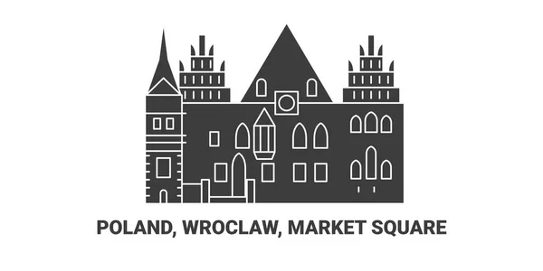 Poland Wroclaw Market Square Travel Landmark Line Vector Illustration — Stock Vector