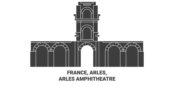 França Arles Arles Amphitheatre Viagem Marco Linha Vetor Ilustração —  Vetores de Stock
