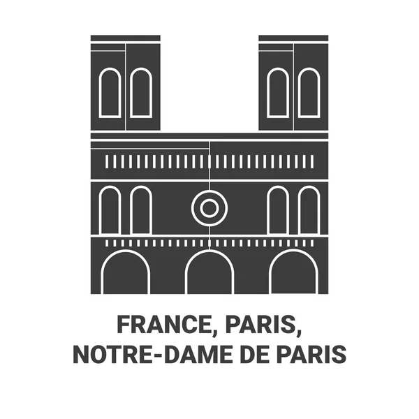 Francie Paříž Notredame Paris Cestovní Orientační Čára Vektor Ilustrace — Stockový vektor