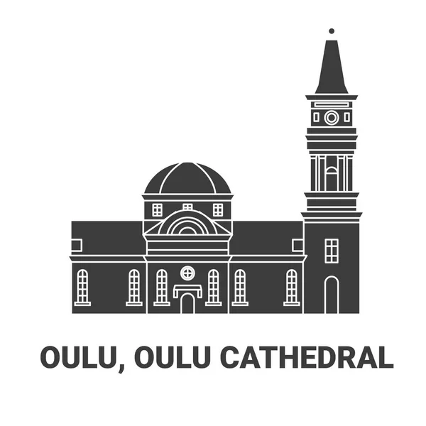 Finland Oulu Oulu Cathedral Travel Landmark Line Vector Illustration — Stock Vector