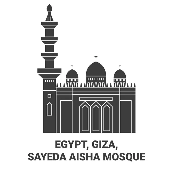 Egypte Gizeh Sayeda Aisha Mosquée Voyage Illustration Vectorielle Ligne Historique — Image vectorielle