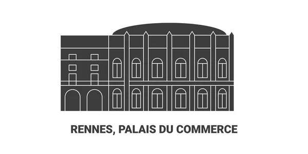 Fransa Rennes Palais Ticaret Seyahat Çizgisi Vektör Ilüstrasyonu — Stok Vektör