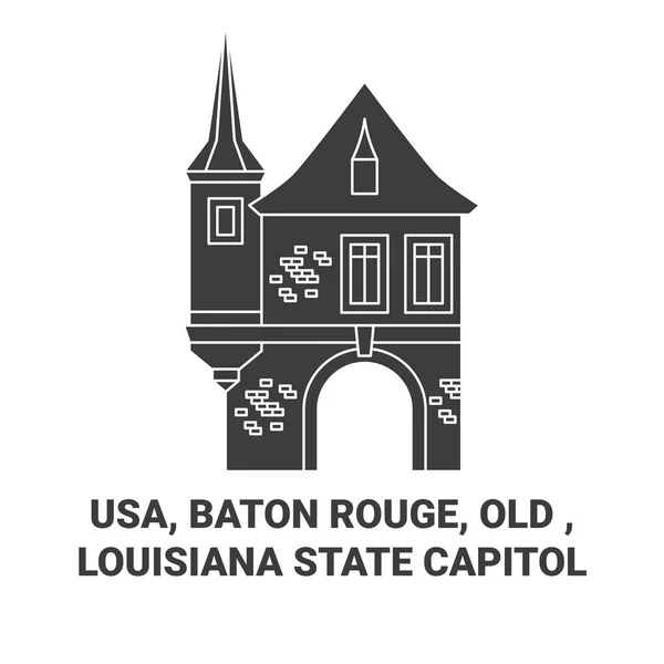 Usa Baton Rouge Old Louisiana State Capitol Reise Meilenstein Linienvektorillustration — Stockvektor