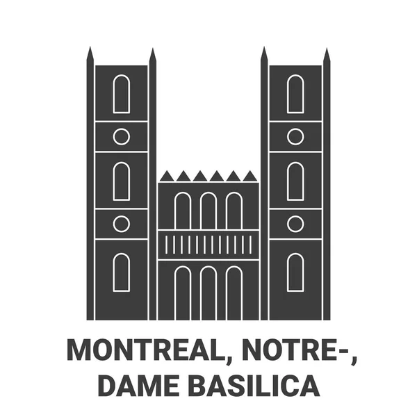 Canadá Montreal Notredame Basílica Viaje Hito Línea Vector Ilustración — Vector de stock