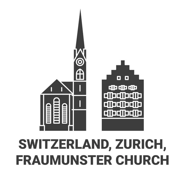 Schweiz Zürich Fraumünster Kirche Reise Meilenstein Linienvektorillustration — Stockvektor