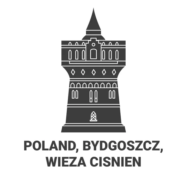 Polen Bydgoszcz Wieza Cisnien Reise Meilenstein Linienvektorillustration — Stockvektor