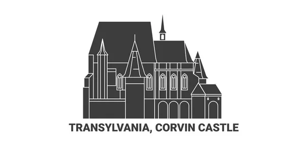 Romania Transylvania Corvin Castle Travel Landmark Line Vector Illustration — Stock Vector