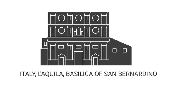 意大利 拉奎拉 圣贝纳迪诺大教堂 旅行地标线矢量图解 — 图库矢量图片