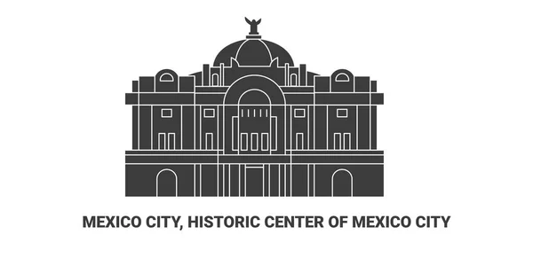 Mexico Historic Center Mexico City Travel Landmark Line Vector Illustration — Stock Vector