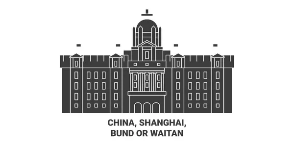 Kina Shanghai Bund Eller Vänta Resor Landmärke Linje Vektor Illustration — Stock vektor