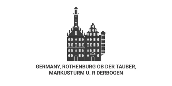 Germany Rothenburg Der Tauber Markusturm Rderbogen Travel Landmark Line Vector — Stock Vector