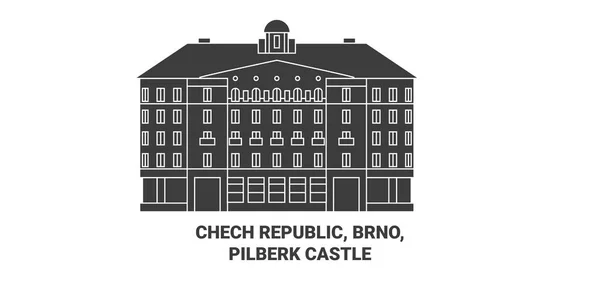Tschechische Republik Brünn Burg Pilberk Reise Wahrzeichen Linie Vektor Illustration — Stockvektor