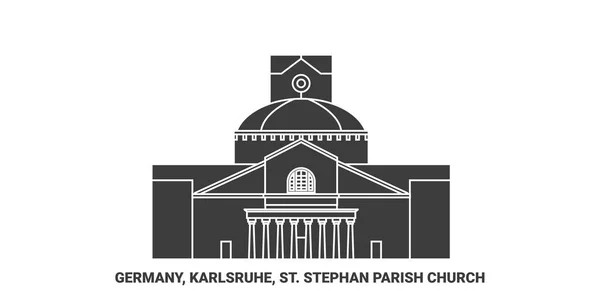 Karlsruhe Stephan Parish Church Travel Landmark Line Vector Illustration — 스톡 벡터