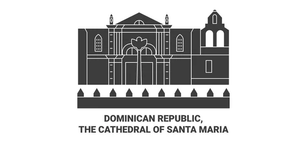 Dominican Republic Cathedral Santa Maria Travel Landmark Line Vector Illustration — 스톡 벡터