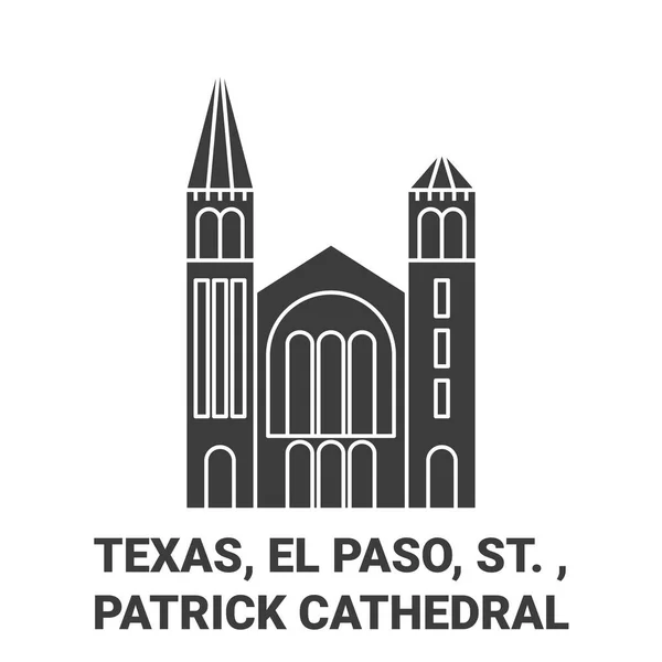 Vereinigte Staaten Texas Paso Patrick Cathedral Reise Meilenstein Linienvektorillustration — Stockvektor