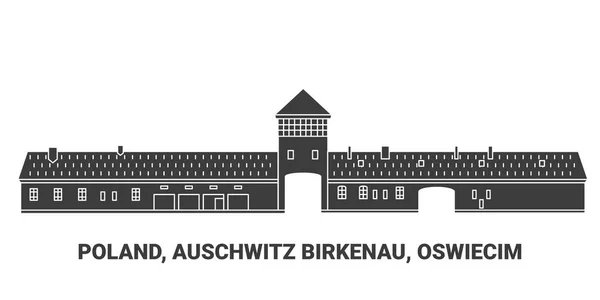 Pologne Auschwitz Birkenau Oswiecim Illustration Vectorielle Ligne Repère Voyage — Image vectorielle