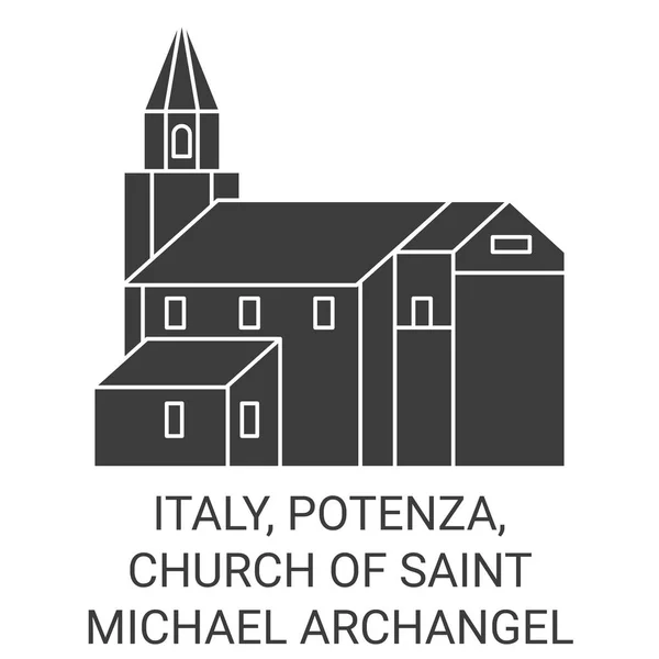 Itália Potenza Igreja São Miguel Arcanjo Viagem Marco Linha Vetor — Vetor de Stock