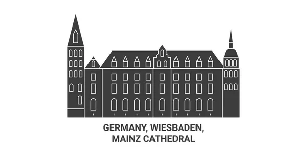 Alemania Wiesbaden Maguncia Catedral Viaje Hito Línea Vector Ilustración — Vector de stock