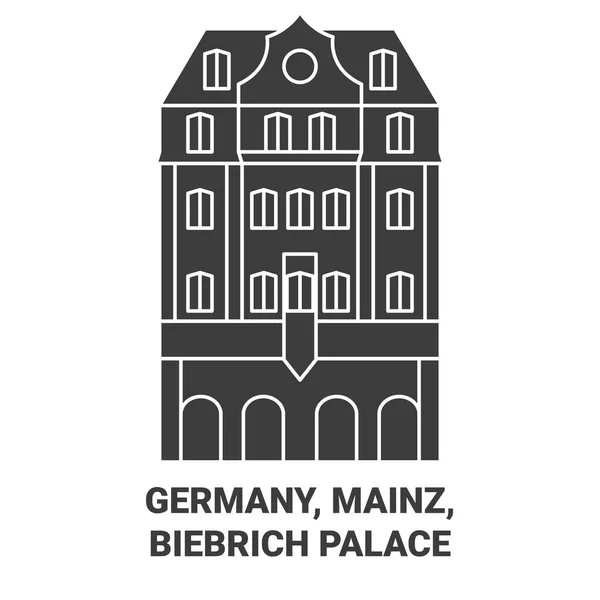 Jerman Mainz Biebrich Palace Travel Landmark Line Vector Illustration - Stok Vektor