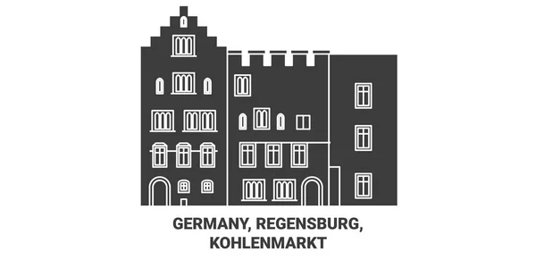 Alemanha Regensburg Kohlenmarkt Viagem Marco Linha Vetor Ilustração —  Vetores de Stock