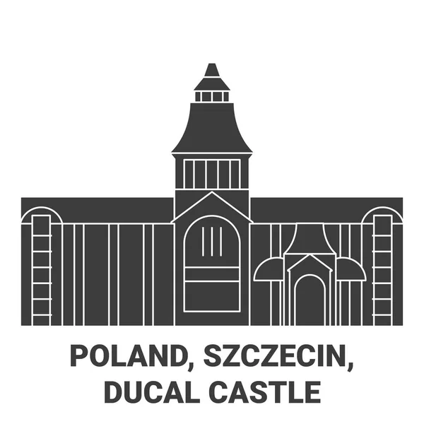 Poland Szczecin Ducal Castle Travel Landmark Line Illustration — стоковий вектор