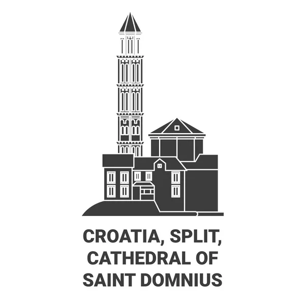Kroatien Split Katedralen Saint Domnius Resa Landmärke Linje Vektor Illustration — Stock vektor