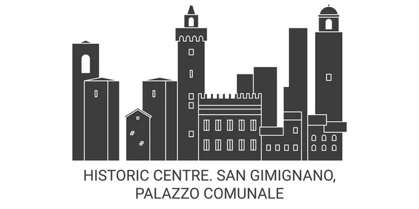 Itálie San Gimignano Palazzo Comunale Cestovní Orientační Linie Vektorové Ilustrace — Stockový vektor