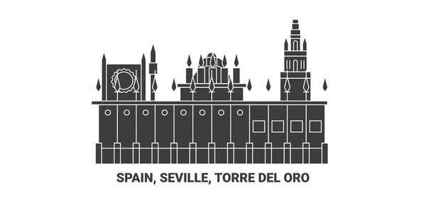 Hiszpania Sewilla Torre Del Oro Podróż Punkt Orientacyjny Linia Wektor — Wektor stockowy