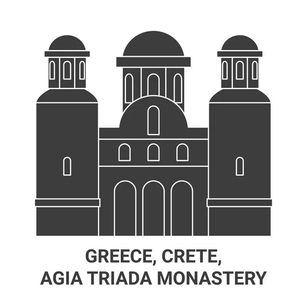 Greece Crete Agia Triada Monastery Travel Landmark Line Vector Illustration — Stock Vector