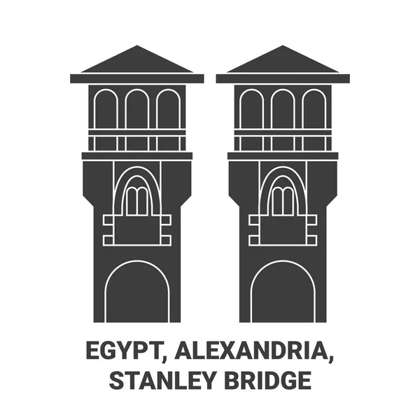 Egypt Alexandria Stanley Bridge Travel Landmark Line Vector Illustration — Stock Vector