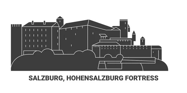 Γαλλία Σάλτσμπουργκ Hohensalzburg Φρούριο Ταξίδια Ορόσημο Γραμμή Διανυσματική Απεικόνιση — Διανυσματικό Αρχείο