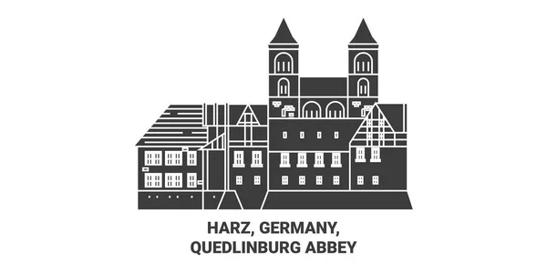 Germany Harz Quedlinburg Abbey Travel Landmark Line Vector Illustration — Stock Vector