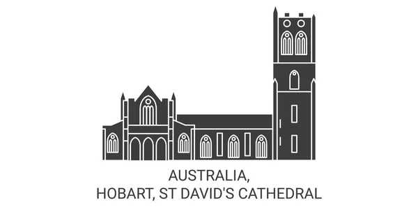 Australia Hobart Davids Catedral Viaje Hito Línea Vector Ilustración — Vector de stock