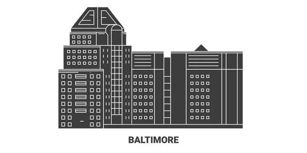 Usa Baltimore Travel Landmark Line Vector Illustration — Stock Vector