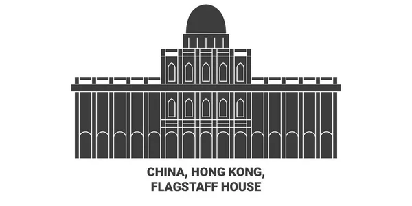 Çin Hong Kong Flagstaff Evi Seyahat Çizgisi Vektör Ilüstrasyonu — Stok Vektör