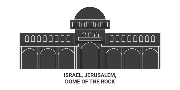 Israel Jerusalén Cúpula Roca Viaje Hito Línea Vector Ilustración — Vector de stock