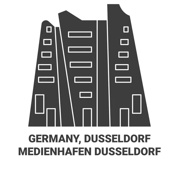 Allemagne Düsseldorf Medienhafen Illustration Vectorielle Ligne Historique Voyage Dsseldorf — Image vectorielle